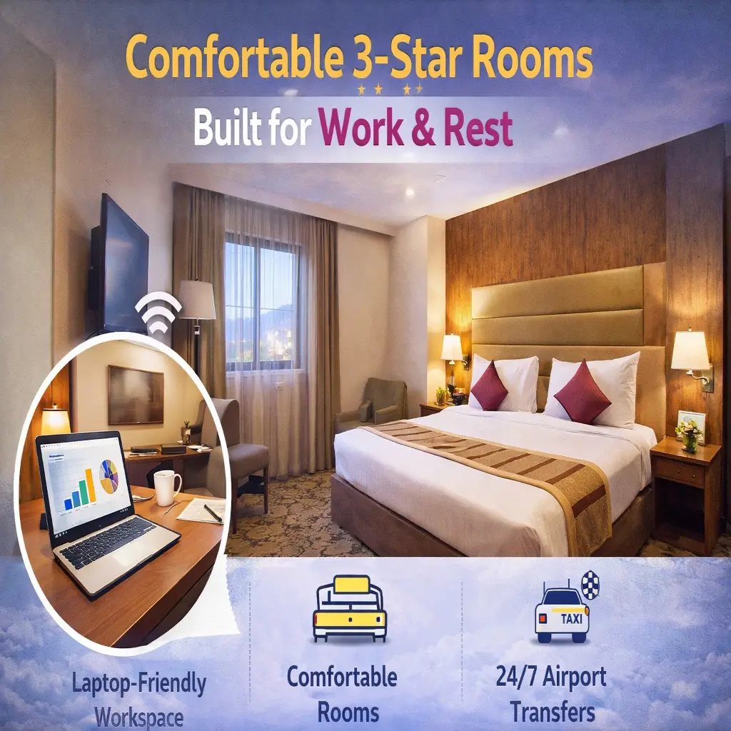 Comfortable 3-Star Rooms Built for Work & Rest