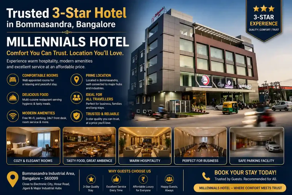 Trusted 3-Star Hotel in Bommasandra, Bangalore- Millennials Hotel